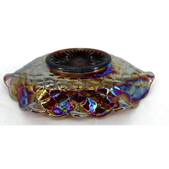 Imperial Carnival Glass Poppy Pansy Pickle Dish Quilted Amethyst 9.25" - Picture 2 of 7